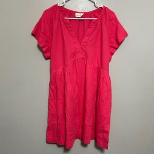 Universal Thread Babydoll Dress Women's M Pink Excellent Linen Blend V-Neck Mini
